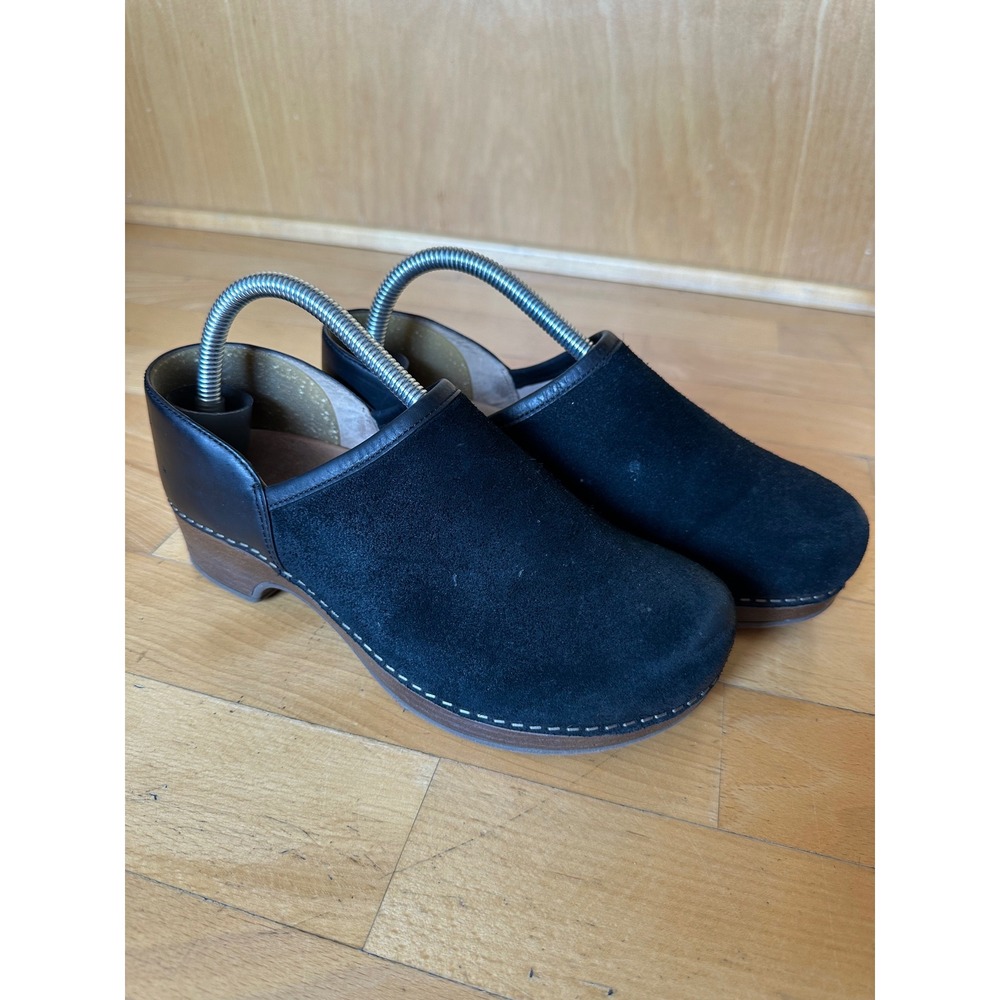 Dansko Professional Black Suede Leather Mixed Material Clogs Womens 38 Stapled